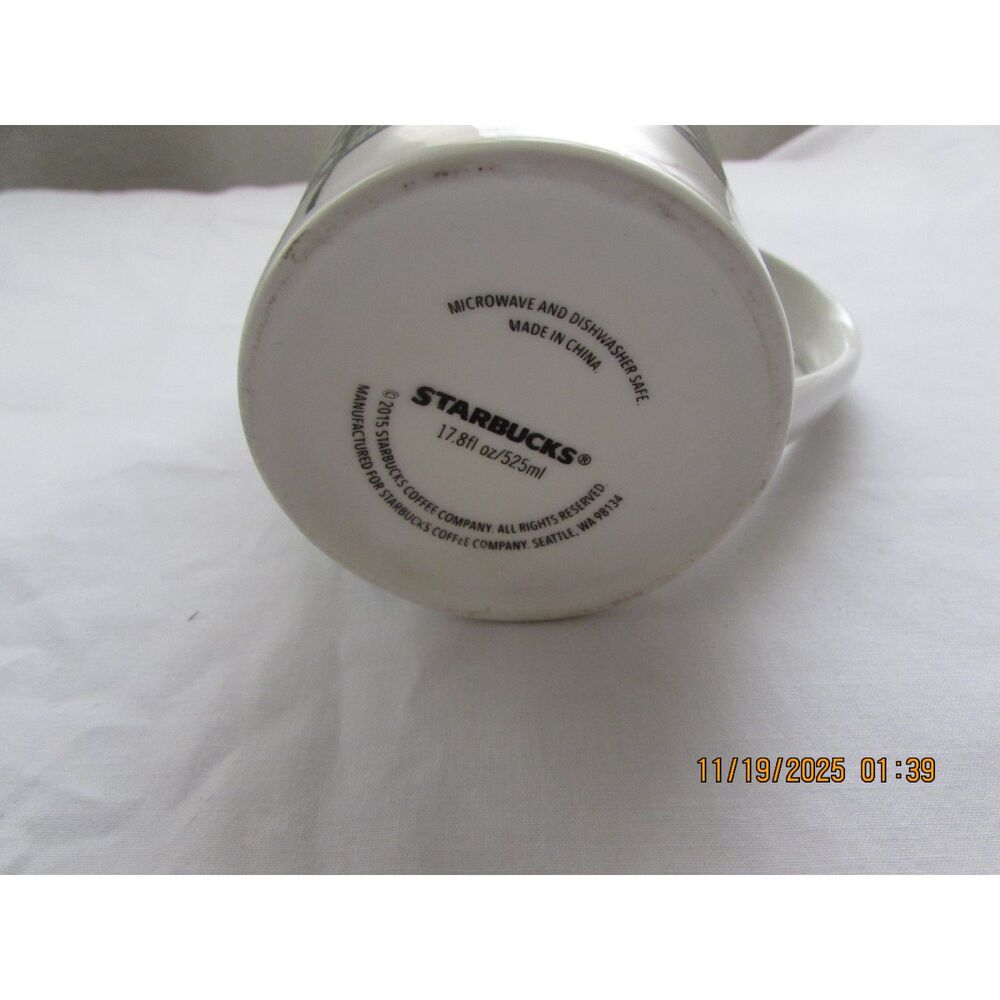 Starbucks 2015 tall coffee mugs set of 2 Christmas Tree green and white tea - Picture 7 of 7